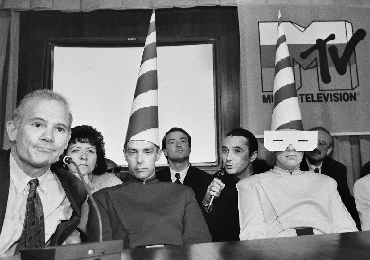 The Pet Shop Boys at the launch of MTV Russia, 12 July 1993. Photograph: Alexander Potapov / Kommersant / Sipa USA / Vida Press