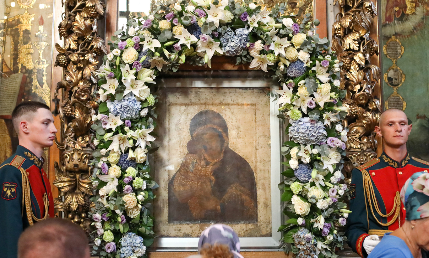 Донская икона Божией Матери в Большом соборе Донского монастыря. 2024 год. Фото: Svklimkin / Wikimedia (CC BY 4.0) (edited)