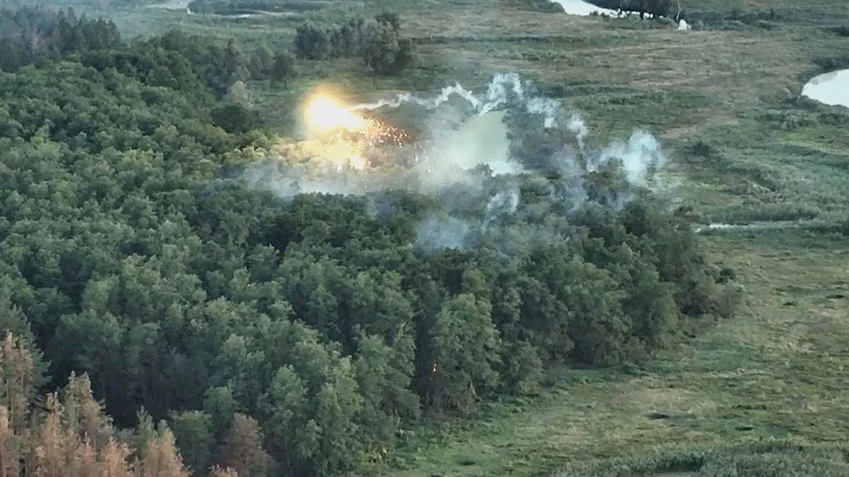 Последствия использования украинскими военнослужащими дрона с термитом. Фото: Khorne Group / Telegram