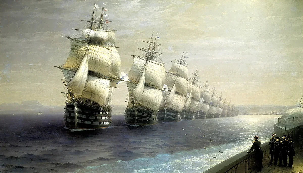 Photo reproduction of painting “Review of the Black Sea Fleet in 1849”, by Ivan Aivazovsky, 1886. Public Domain Source: wikimedia.org