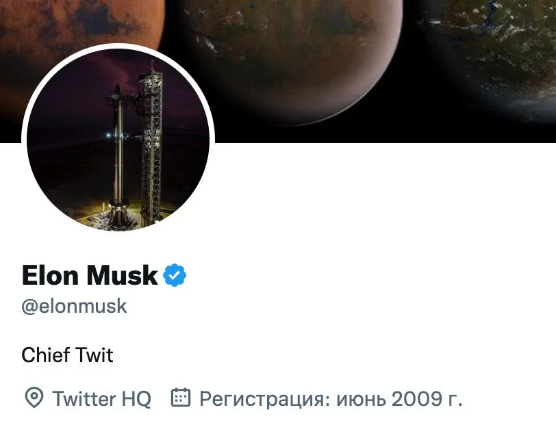 Аккаунт Илона Маска в твиттере