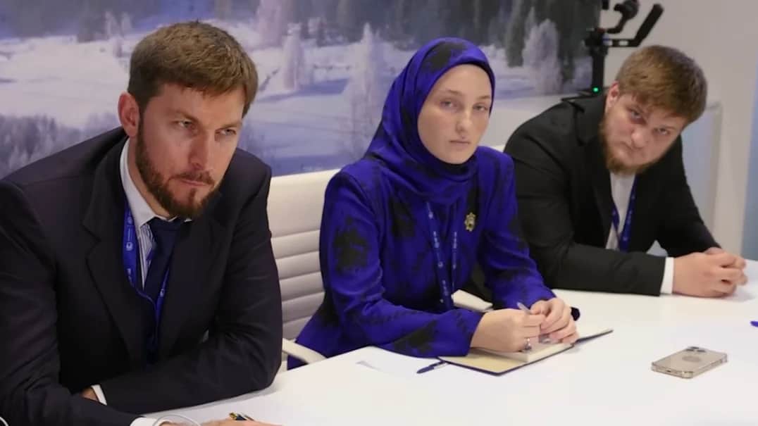 Kadyrov’s daughter Khadizhat (centre) and son Akhmat (on the right)