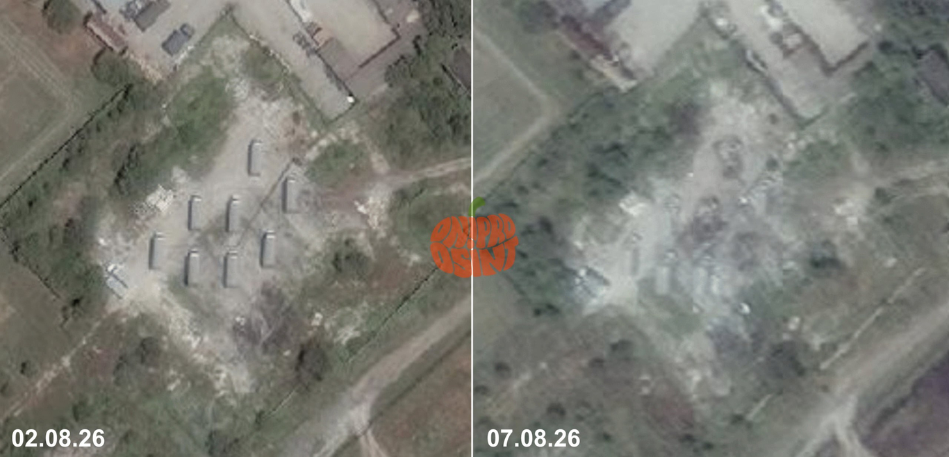 Вид со спутника на военную часть, где находилась система РЭБ «Волна Купол Гарант». Фото: Dnipro Osint / Telegram (edited)