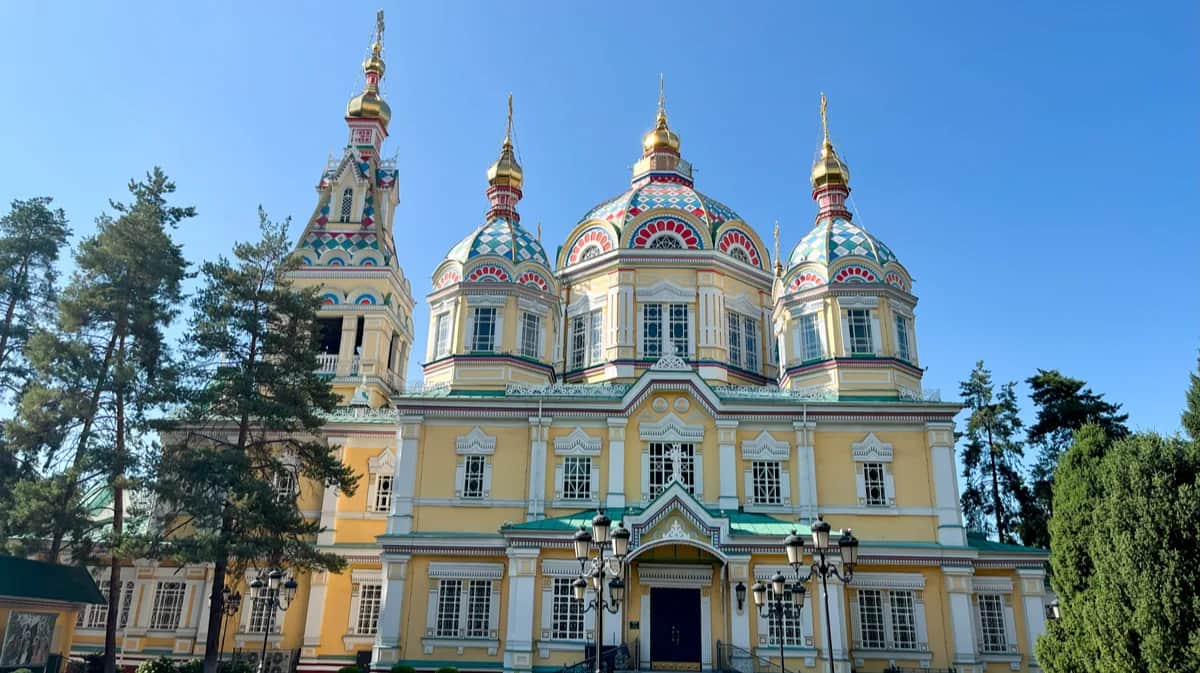 Вознесенский кафедральный собор, главная церковь города Алматы в стиле украинского барокко, 2024