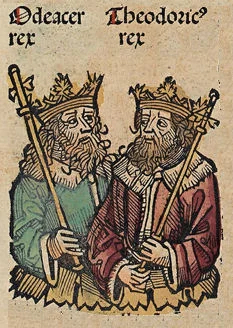 Одоакр и Теодорих. Фото: Wikimedia Commons , Michel Wolgemut, Wilhelm Pleydenwurff