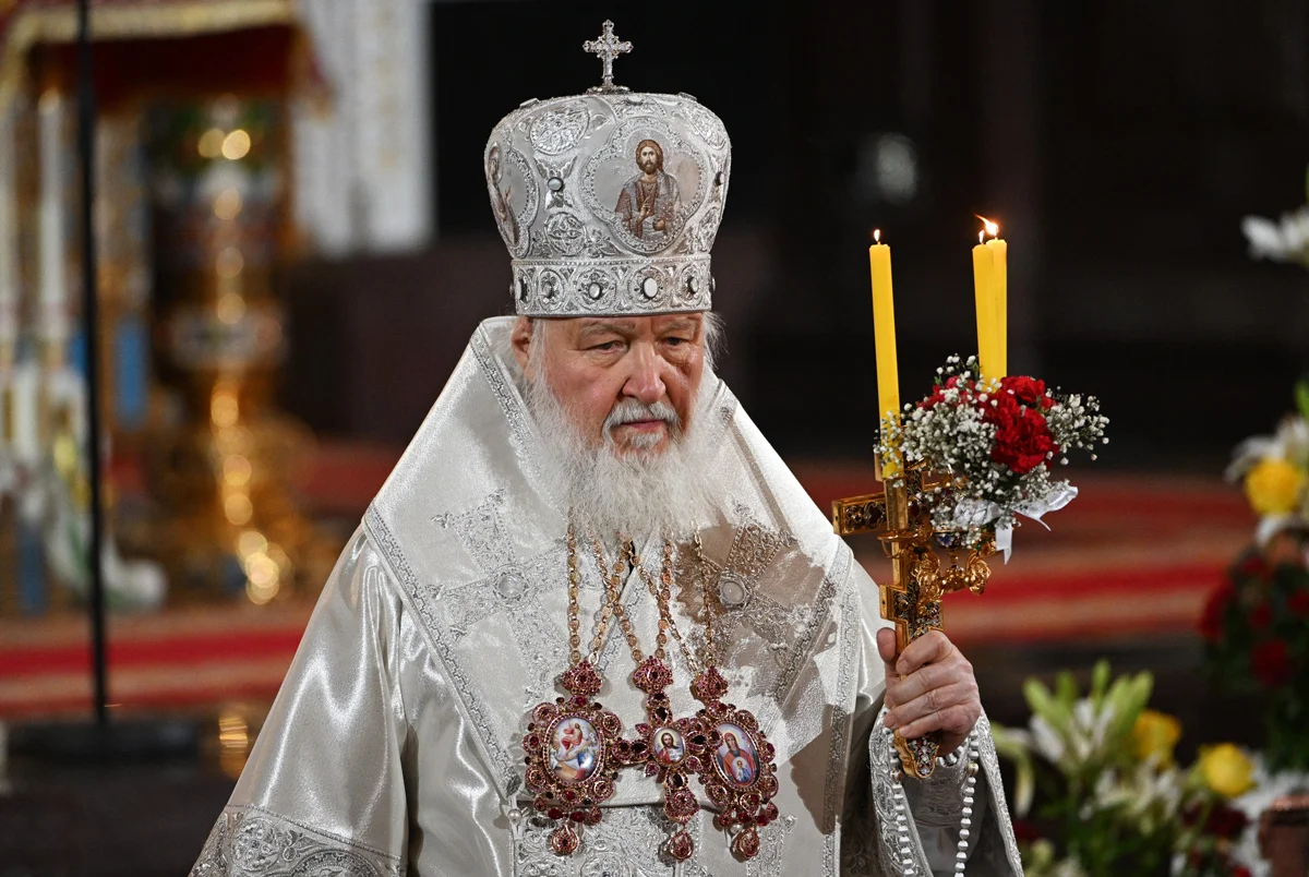 Патриарх Кирилл на Пасхальной службе в Храме Христа Спасителя в Москве, 16 апреля 2023 года. Фото: Павел Бедняков / Sputnik / Kremlin / EPA-EFE
