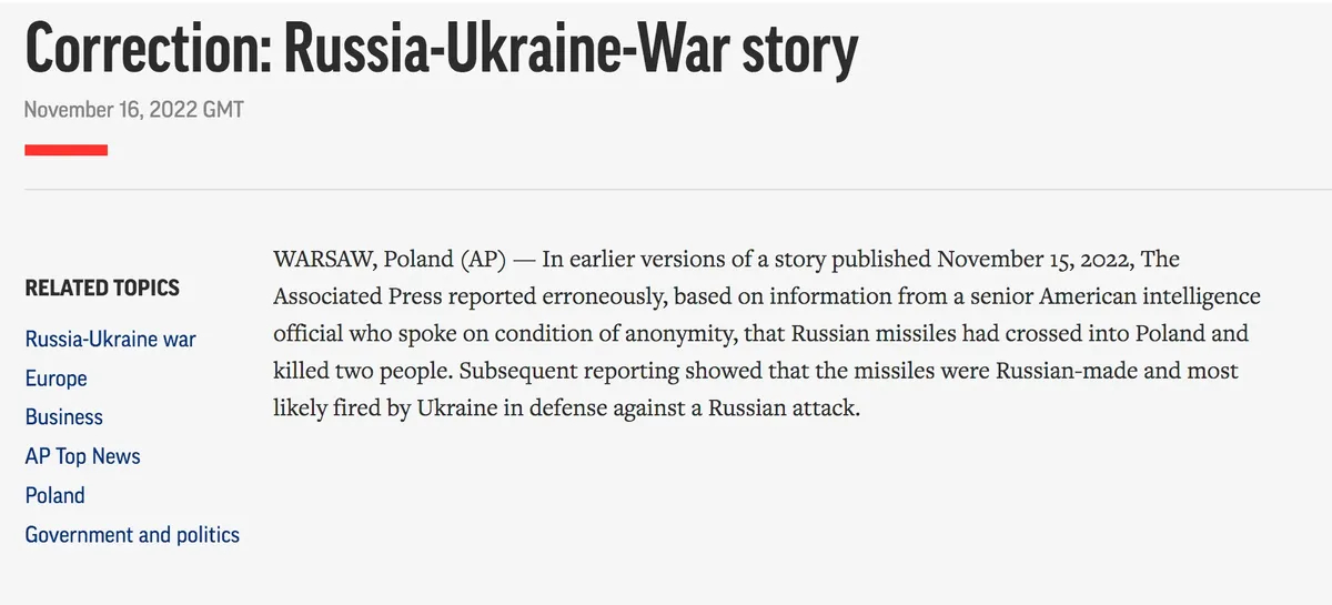 Исправленная новость Лапорты. Скриншот AP