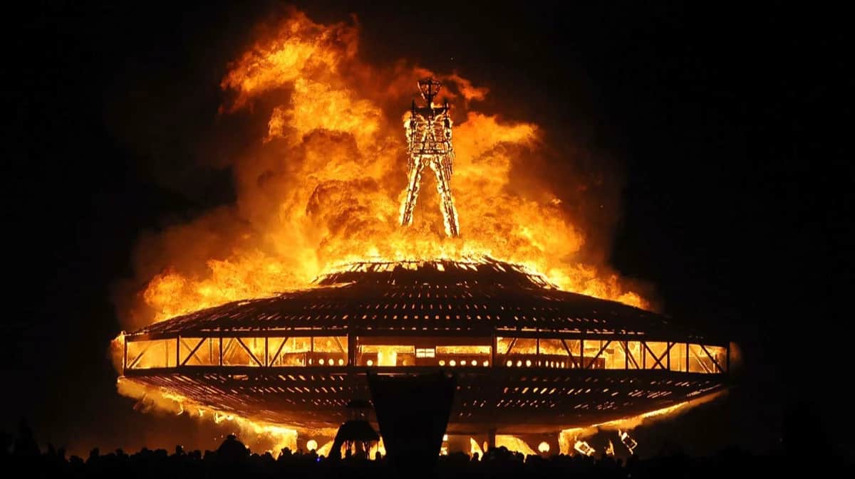 Горящий «Человек» на фестивале Burning Man, штат Невада, 31 августа 2013 года. Фото: Andy Barron / Reno Gazette-Journal / AP / Scanpix / LETA