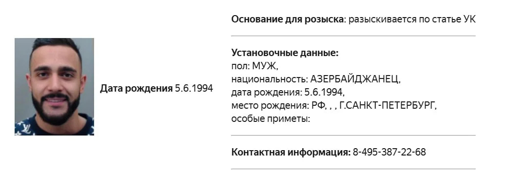 Скриншот: база розыска МВД РФ