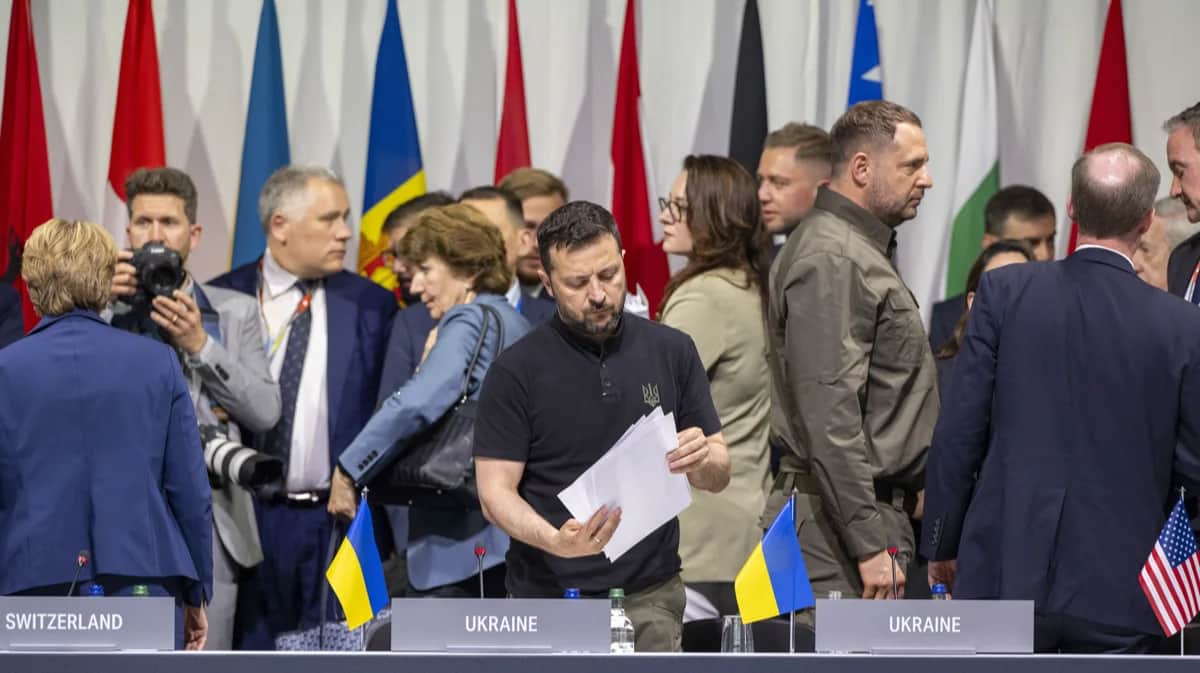 Владимир Зеленский на саммите в Швейцарии, 16 июня 2024 года. Фото: Urs Flueeler / EPA-EFE