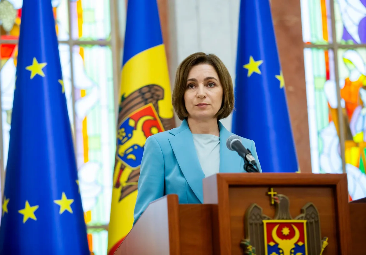 President of Moldova Maia Sandu gives a press conference after a meeting of the country’s Supreme Security Council in Chisinau, Moldova, 30 July 2025. Photo: EPA/DUMITRU DORU