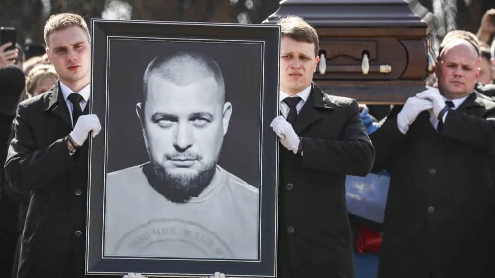 Vladlen Tatarsky ’ s funeral ceremony in Moscow, 8 March 2023. Photo: EPA-EFE/YURI KOCHETKOV