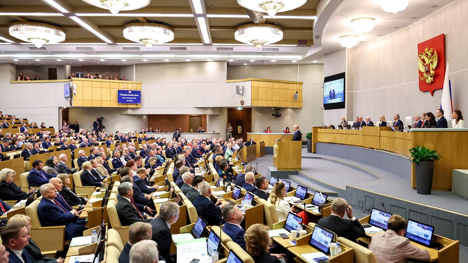 Выступление Путина на открытии новой Думы. Фото: Alexander Kazakov / EPA / SPUTNIK