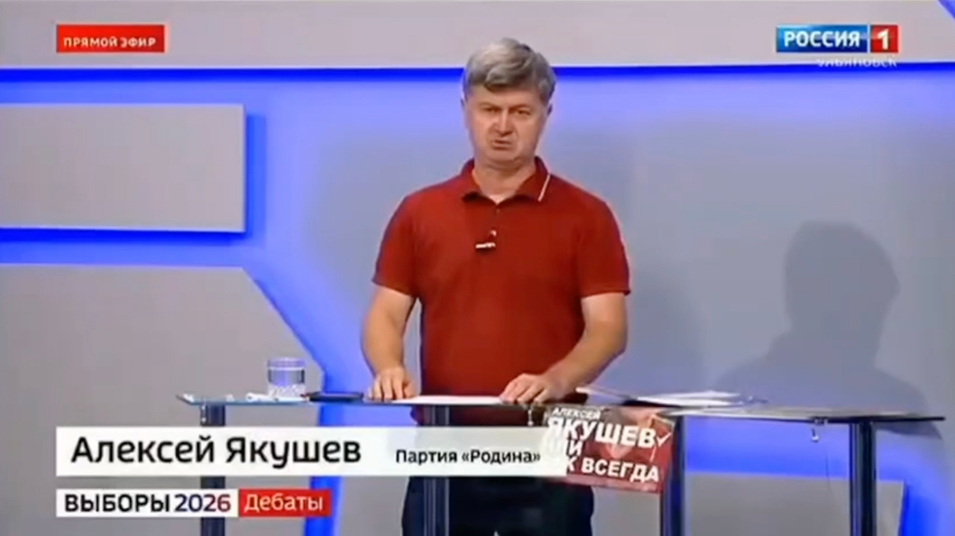 Alexey Yakushev during a televised debate. Screenshot: Telegram / Moscow City Duma 2024 / State Duma 2026