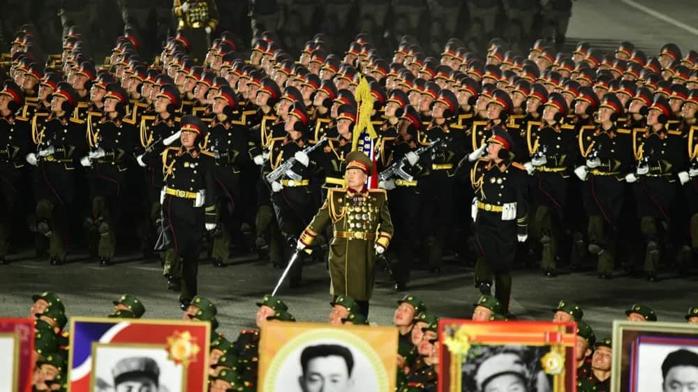 North Korean soldiers march during a military parade to mark the 75th anniversary of the founding of the Korean People's Army (KPA) in Pyongyang, North Korea, 08 February 2023. Photo: EPA-EFE/KCNA