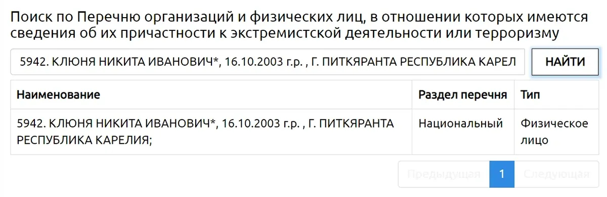 Скриншот: сайт Росфинмониторинга