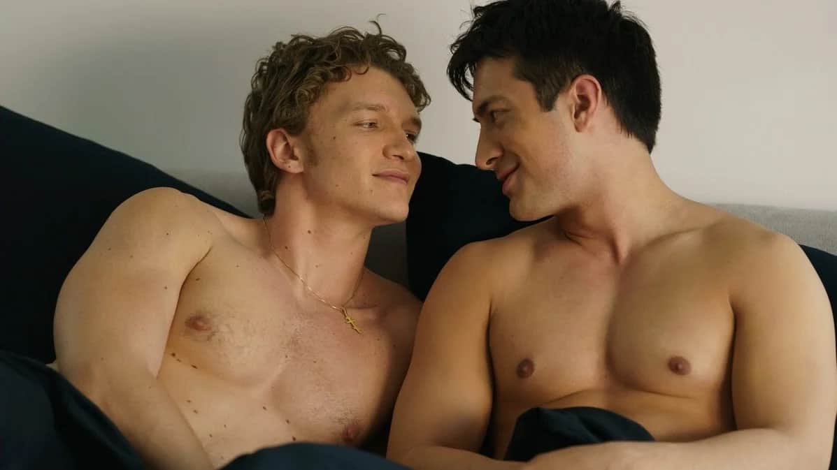 Connor Storrie (L) and Hudson Williams as Ilya Rozanov and Shane Hollander in Heated Rivalry. Photo: HBO Max / Crave