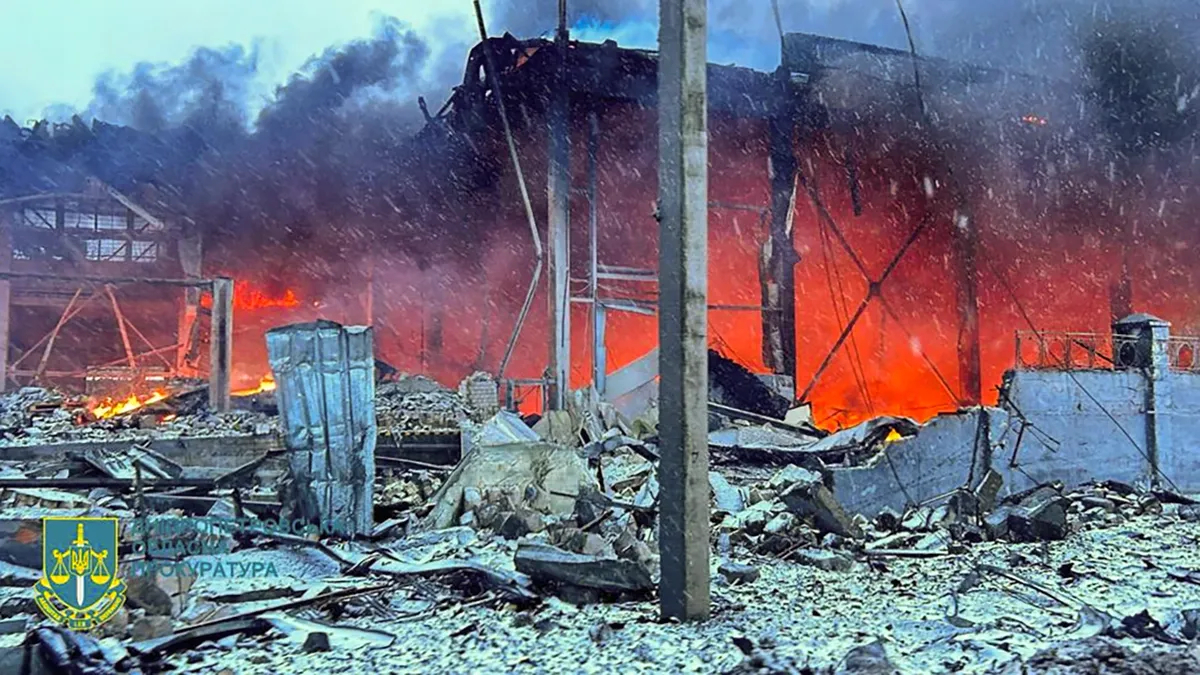 Fire following a Russian rocket attack in the Dnipro region, 8 January 2024. Photo: EPA-EFE / Dnipropetrovsk Regional State Administration.