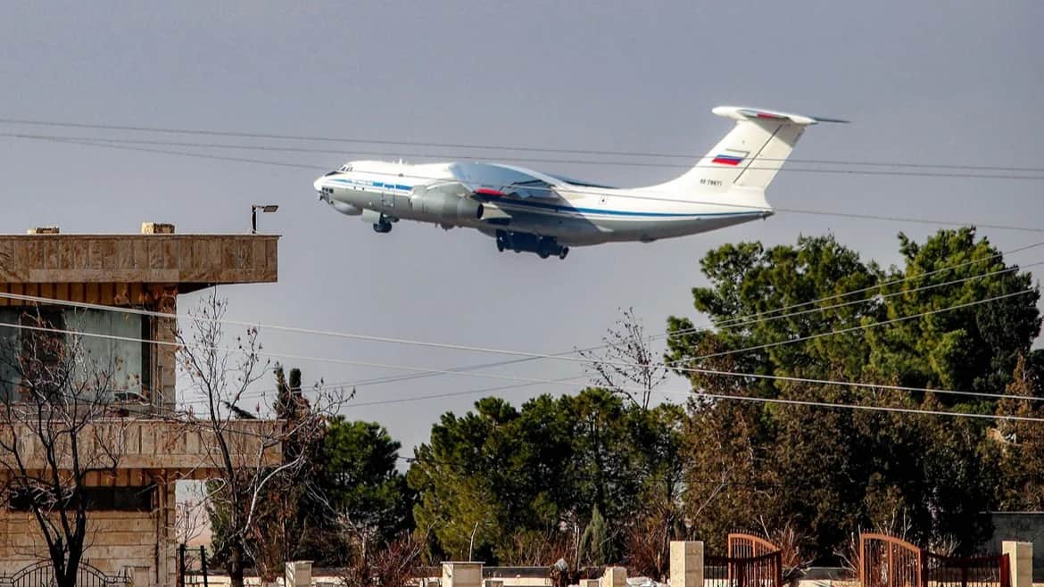 A Russian Il-76 military transport aircraft takes off from Qamishli Airport, Syria, on 27 January 2026. Photo: Delil Souleiman / AFP / Scanpix / LETA