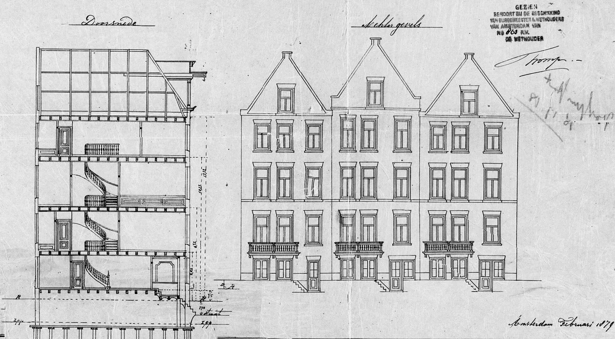План домов на Vossiusstraat 16-18. Фото: Stadsarchief Amsterdam