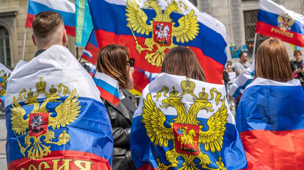 Участники пророссийской акции в Мюнхене, Германия, 9 мая 2022 года. Фото: Wolfgang Maria Weber / Imago Images / Scanpix / LETA