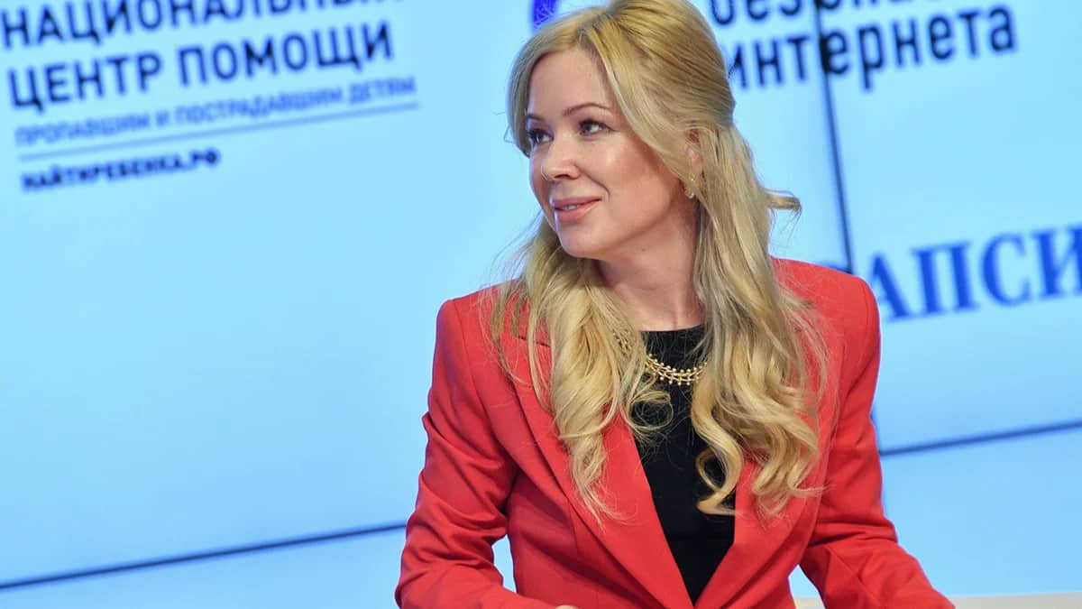 Екатерина Мизулина на форуме безопасного интернета в МИА «Россия Сегодня», 27 апреля 2023 года. Фото: Антон Новодержкин / Коммерсантъ / Sipa USA / Vida Press