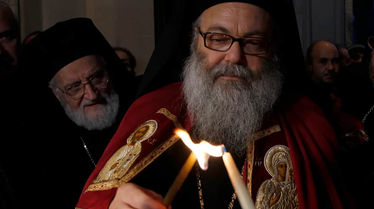 Патриарх Иоанн Х с Патриархом Мелькитской греко-католической церкви Григорием III Лахамом в Дамаске, Сирия, 20 декабря 2012 года. Фото: Khaled al-Hariri / EPA