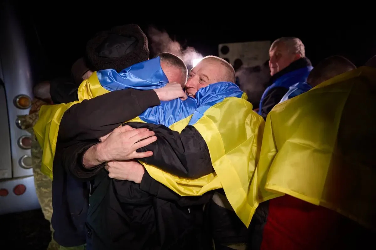 Ukrainian POWs released in the January swap that Kulko was freed in. Photo: Volodymyr Zelensky’s Telegram channel