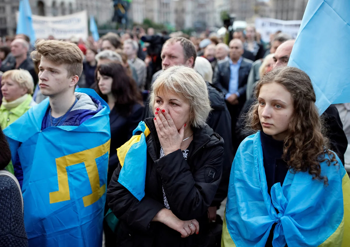 Митинг в честь годовщины депортации крымских татар из Крыма в Среднюю Азию в 1944 году, Площадь Независимости в Киеве, Украина, 18 мая 2016 года. Фото: Глеб Гаранич / Reuters / Scanpix