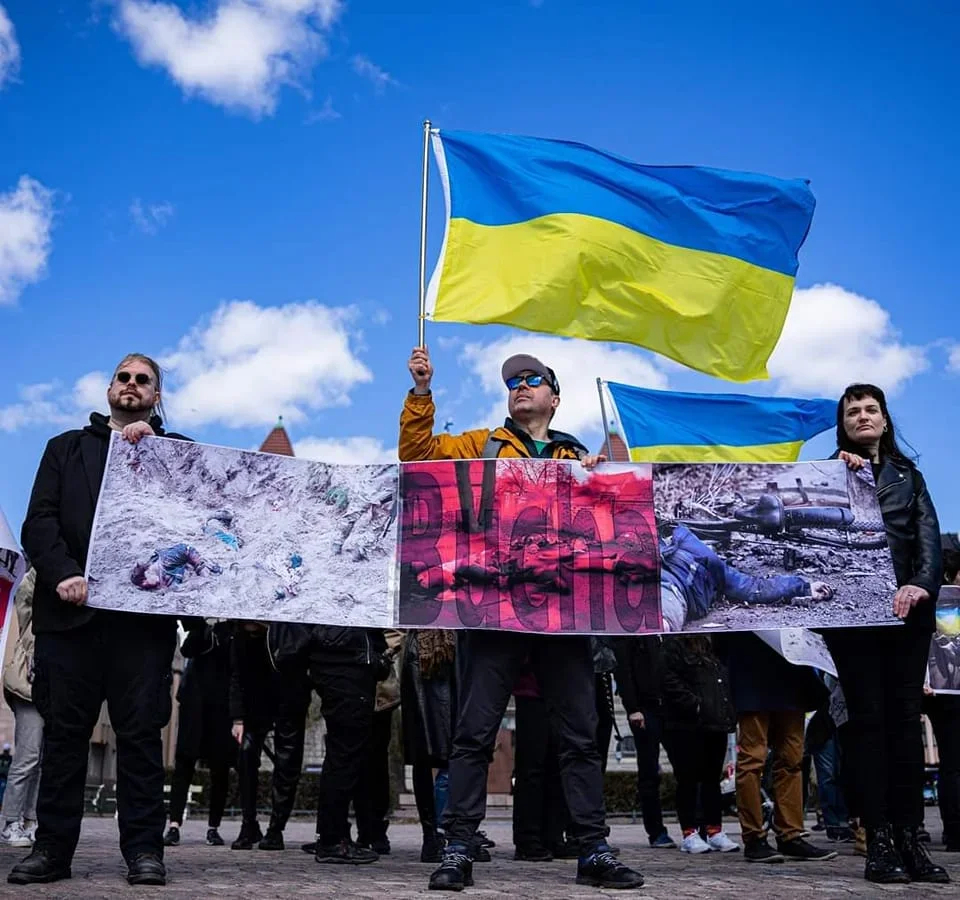 Photo: Petr Trofimov at a rally in Helsinki on 9 May 2022 / the activist’s social media