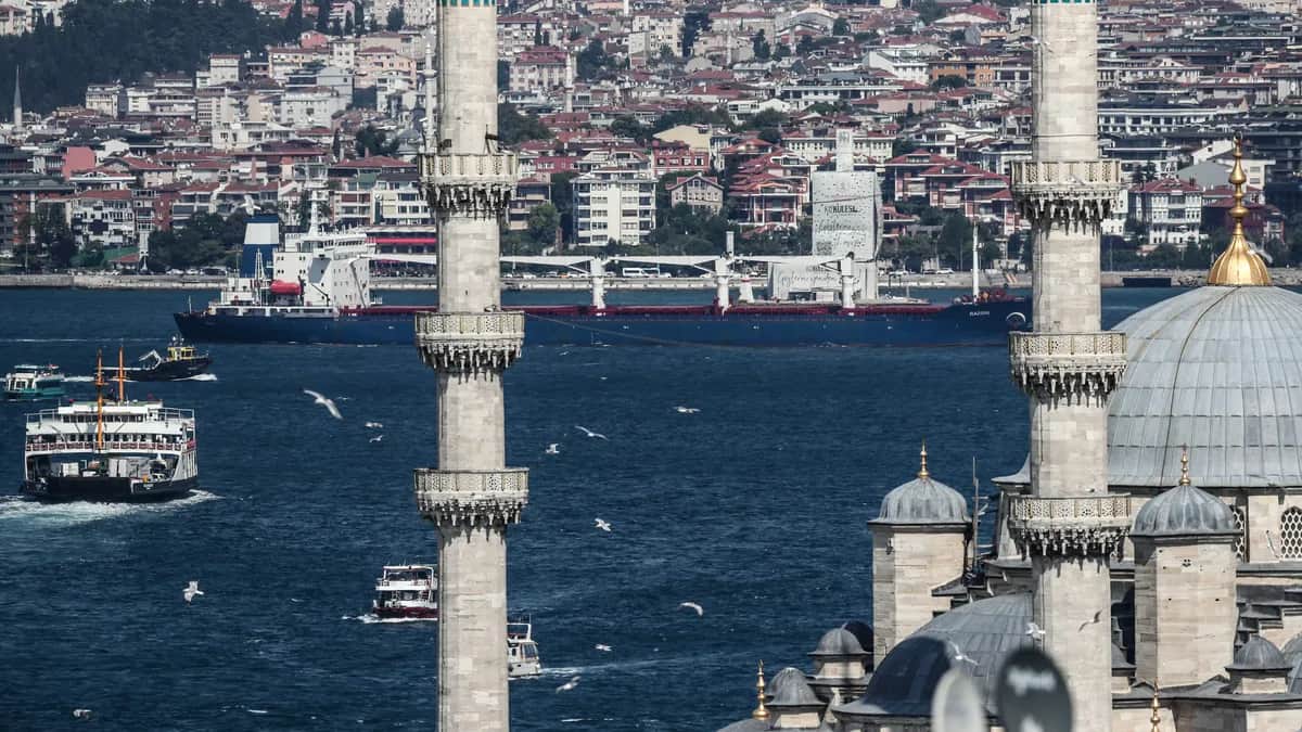 A ship bound for Tripoli, Lebanon, carrying grain from the Ukrainian city of Odesa sails through Istanbul, Türkiye, 3 August 2022. Photo: EPA / Sedat Suna