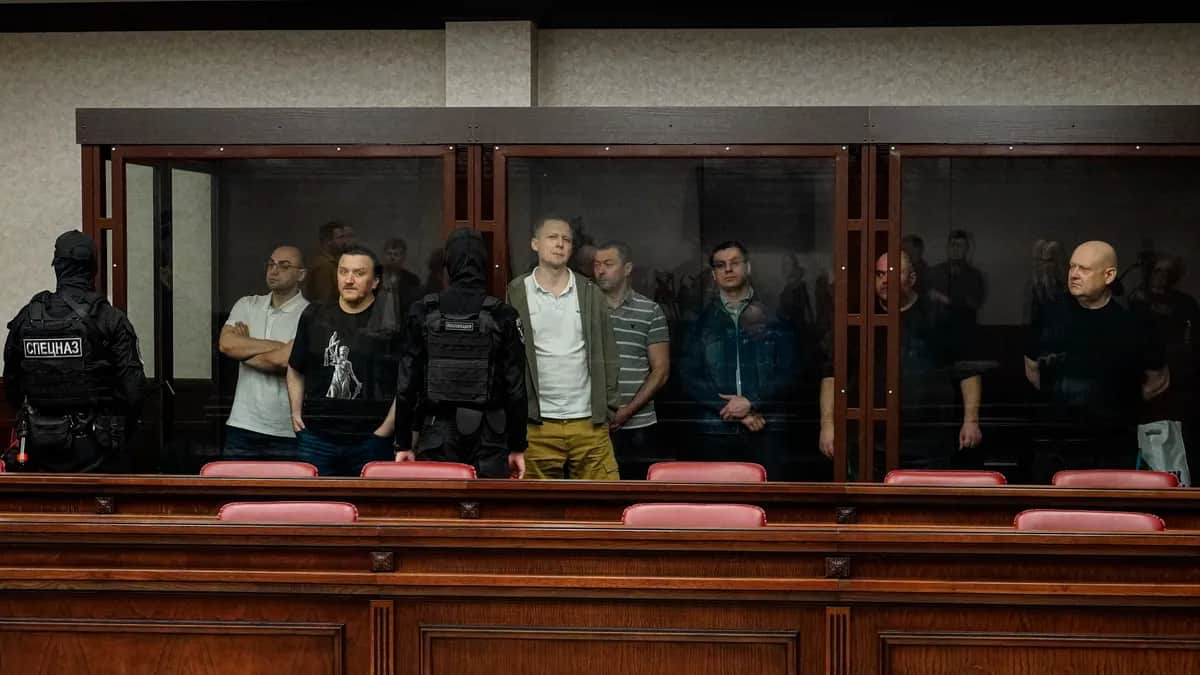 Defendants await the verdict at the Southern District Military Court in Rostov-on-Don, Russia, 27 November 2025. Photo: EPA
