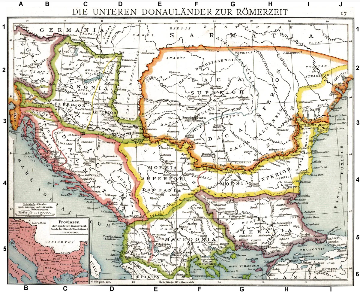 Римские провинции на Балканах. Карта из издания Allgemeiner Historischer Handatlas 1886 года. Фото: Wikimedia Commons , Gustav Droysen (1838 — 1908)