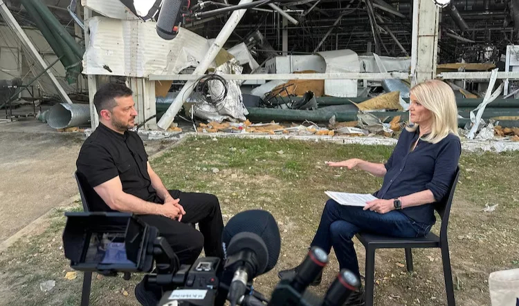 Ukrainian President Volodymyr Zelensky being interviewed by Martha Raddatz of ABC News, 5 September 2025. Photo: ABC News